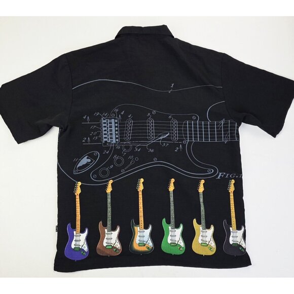Fender Medium Mens Black Embroidered Sleeve Logo Guitar Front And Back V Neck - Picture 2 of 12